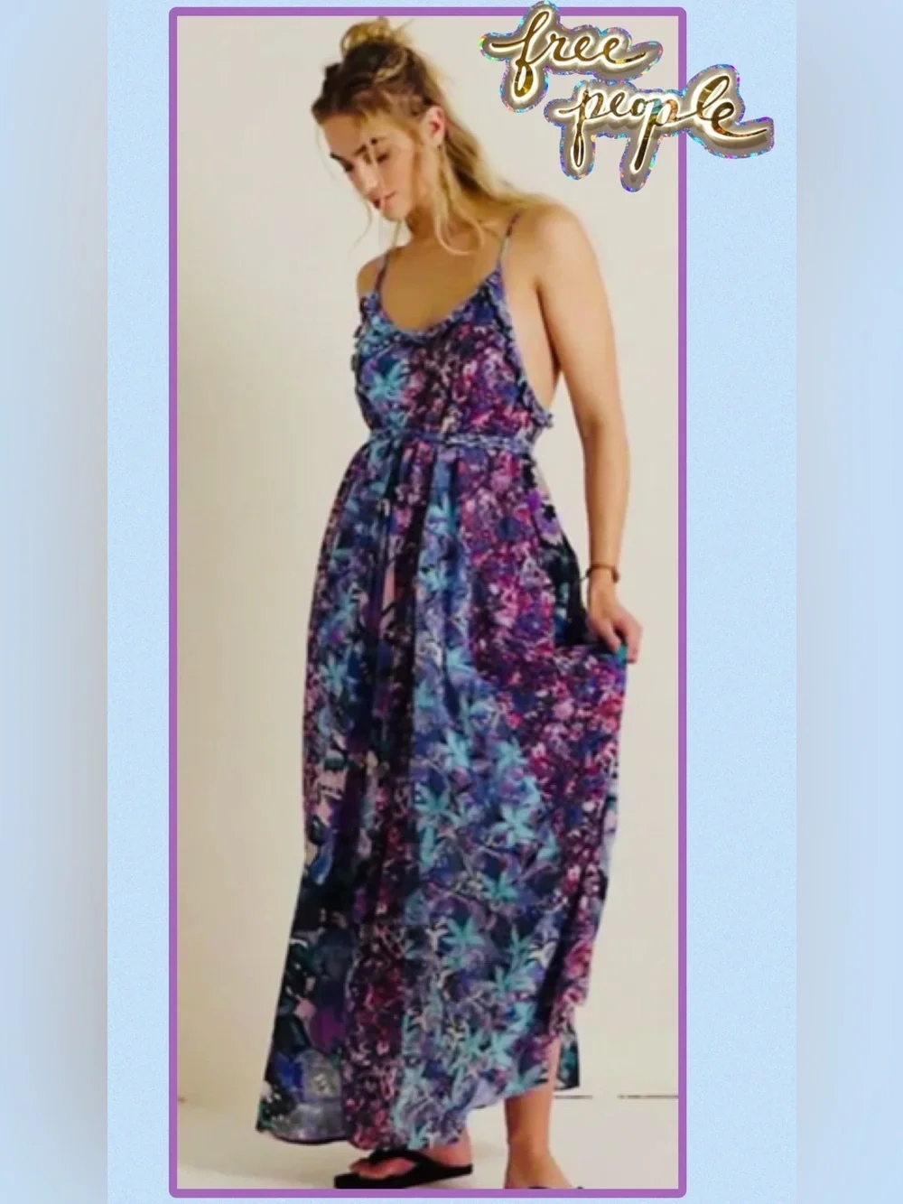 🆕 Free People Moondive Maxi Dress Purple Floral Combo Small Boho Beachy